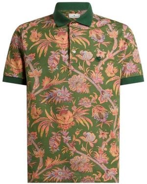 Etro Cotton Piqué Polo Shirt With Paisley Floral Motif - Green