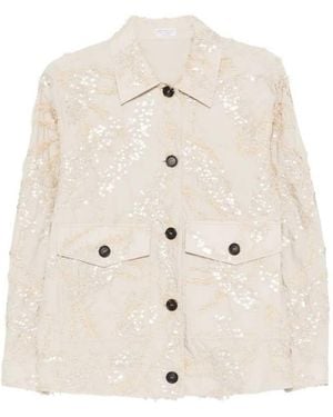 Brunello Cucinelli Embroidered Cotton Jacket - Natural