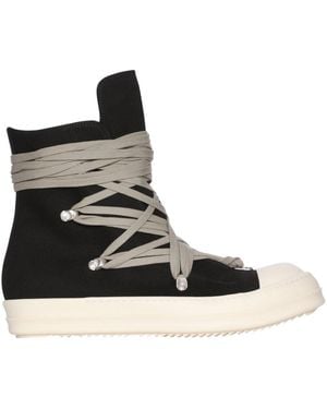 Rick Owens Megalace Overdyed Denim Trainers, /Milk/Milk - Black