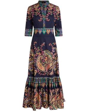 Etro Long Paisley Print Dress - Blue
