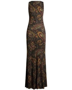 Etro Ribbed Maxi Dress With Paisley Floral Pattern - White