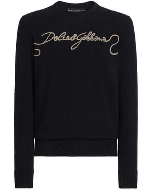 Dolce & Gabbana Embroidered Plain-Knit Jumper - Black