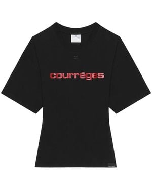 Courreges Logo Cotton Belted T-Shirt - Black