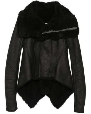 Rick Owens Naska Asymmetric Jacket With Shearling Trim - Black