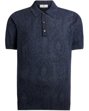 Etro Paisley Floral Print Polo Shirt - Blue
