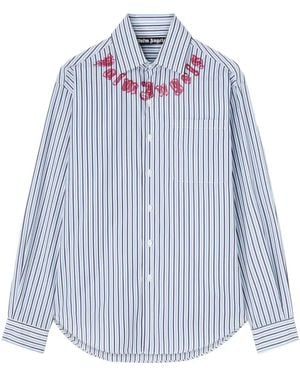 Palm Angels Striped Shirt With Print - Blue