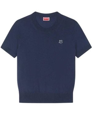KENZO "Boke Flower" Merino Wool Short-Sleeve Top - Blue