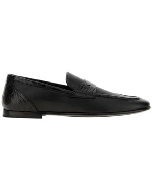 Dolce & Gabbana Alligator-Effect Leather Loafers - Black