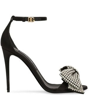 Dolce & Gabbana Satin Rhinestone-Embellished Bow Sandals - Black