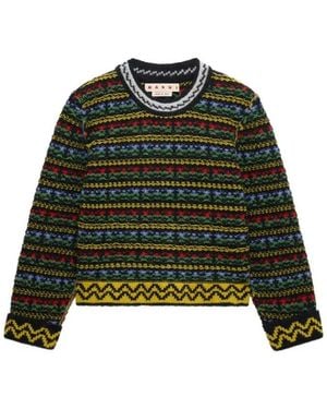 Marni Shetland Wool Sweater With Fair Isle Pattern - Green