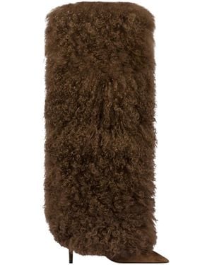 Paris Texas Furry Stiletto Boot - Brown