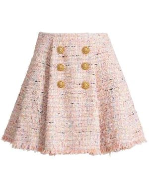 Balmain Flared Tweed Skirt - Pink