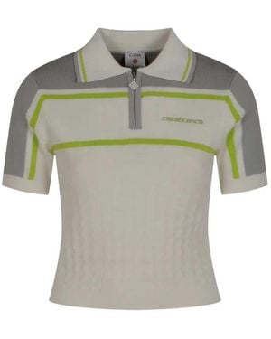 CASABLANCA Striped Zip-Up Polo Shirt - Grey
