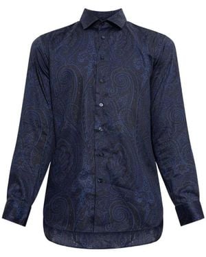 Etro Cotton Sateen Shirt With Arnica Motif - Blue
