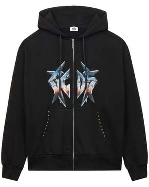 Gcds Graphic Print Sweatshirt With Zip And Hood - Black