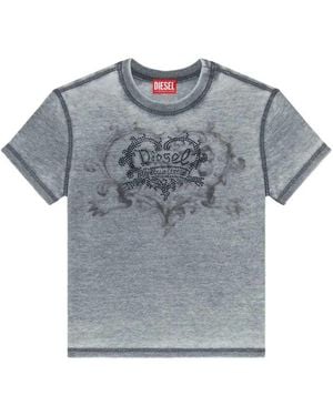 DIESEL Burnout-Effect Jersey T-Shirt With Rhinestones - Grey