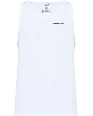 CASABLANCA Embroidered-Logo Ribbed Tank Top - White