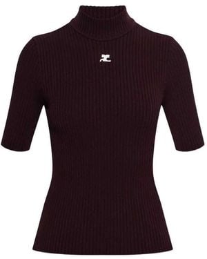 Courreges Short-Sleeved Ribbed Sweater - Purple