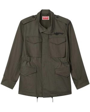 KENZO Paris Emblem' Cotton Herringbone Military Jacket - Green