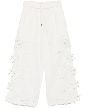 Self-Portrait Cream Linen Embroidered Trousers - White
