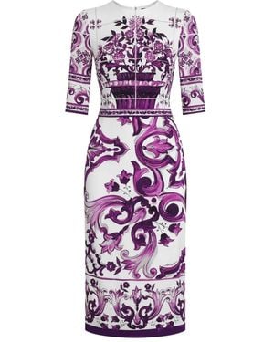 Dolce & Gabbana Midi Dress With Majolica Print - Purple