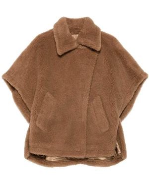 Max Mara Shearling-Effect Cape Jacket - Brown