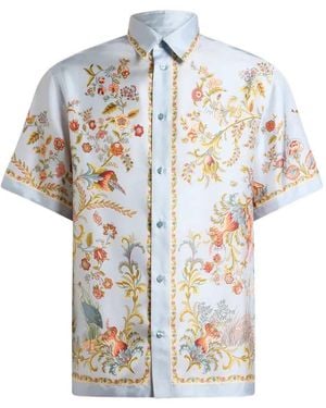 Etro Silk Shirt With Floral And Wildlife Print - White