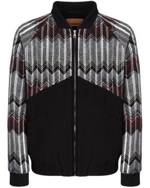 Missoni Wool-Blend Bomber Jacket With Zigzag Insert - Black