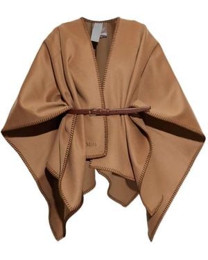 Max Mara Poncho Con Cintura - Marrone