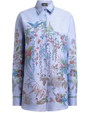 Etro Printed Oxford Nude Cotton Shirt - Blue