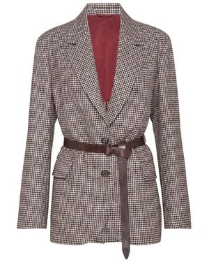 Brunello Cucinelli Belted Blazer With Houndstooth Pattern - Brown