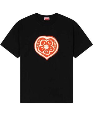 KENZO Loose-Fitting Cotton T-Shirt Boke Heart" - Black
