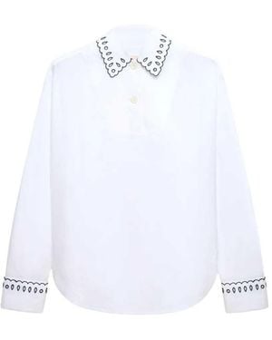Marni Poplin Shirt With Half-Button Placket And Broderie Anglais - White