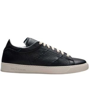 Kiton Leather Sneakers With Cross-Stitch Detailing - Black