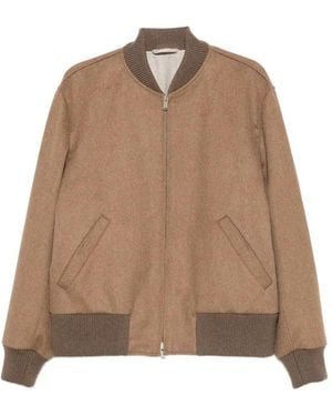 Lardini Ribbed-Trim Zip-Up Bomber Jacket - Brown