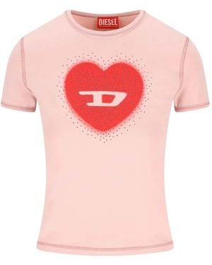 DIESEL Heart Cotton T-Shirt - Pink