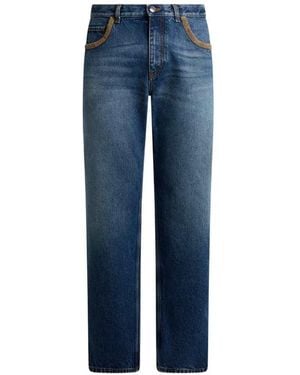Etro Cotton Denim Jeans With Contrast Details And A Straight-Leg Cut - Blue