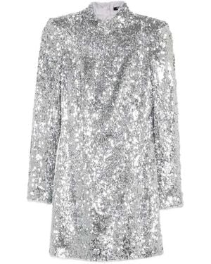 Balmain Mini Abito A Collo Alto Impreziosito Da Paillettes - Grigio