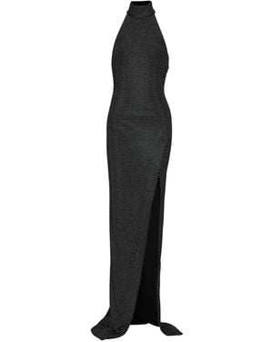 Balmain Halterneck Velvet Strass Long Dress - Black