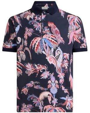 Etro Palm And Parrot Print Polo Shirt - Blue
