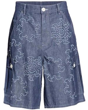 Marni Embroidered Denim Shorts - Blue