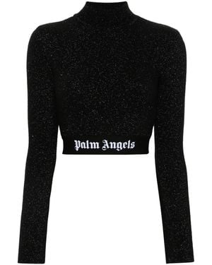 Palm Angels Metallic Knit Mock-Neck Cropped Jumper - Black