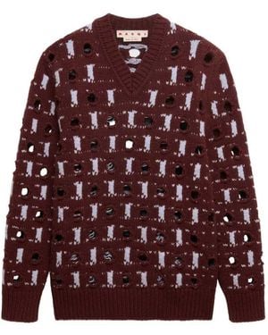 Marni Wool And Cashmere Sweater With Openwork Polka Dots - Red