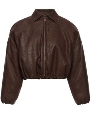 Magda Butrym Cropped Dark Leather Bomber Jacket - Brown
