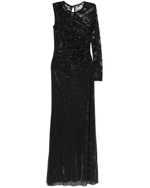 Self-Portrait Rhinestone Mesh And Lace Maxi Dress - Black