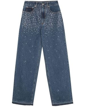 Alessandra Rich Wide Leg Jeans With Rhinestones - Blue