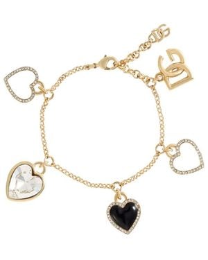 Dolce & Gabbana Italian Tailored Bracelet With Heart-shaped Charms - White