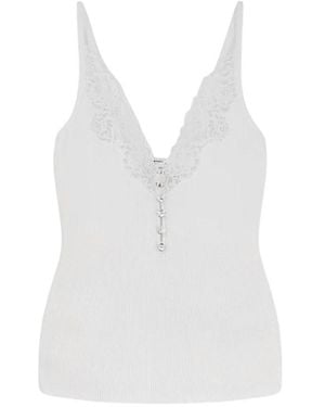 Self-Portrait Viscose Top With Lace Inserts - White