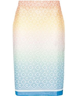 CASABLANCA Monogram-Print Midi Skirt - Blue