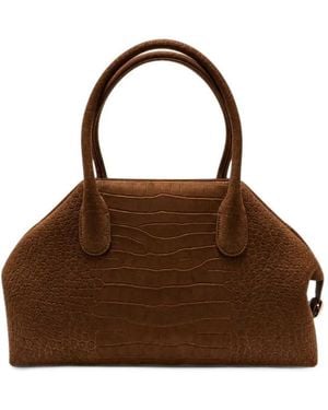 THEMOIRÈ Talia Trunk Medium Tote Bag – Crocodile Effect - Brown